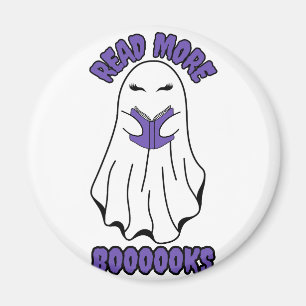 Imán Leer más libros Halloween Ghost Purple