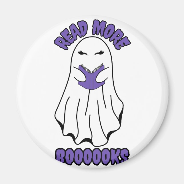 Imán Leer más libros Halloween Ghost Purple (Frente)