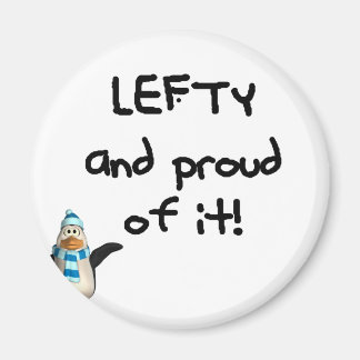 Imán ¡Lefty y Orgulloso! Con pingüino, escritura negra