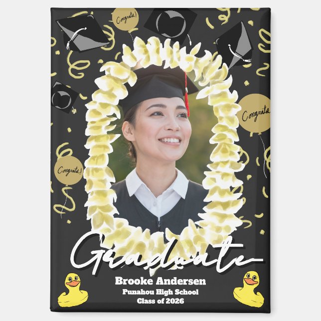 Imán Lei de Plumeria de Graduación Hawaiana Confeti Fot (Anverso)