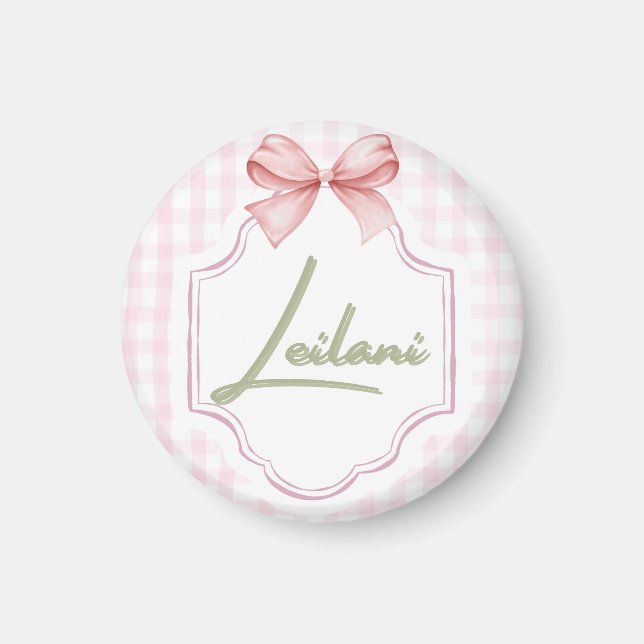Imán Leilani Baby Nursery Gingham Personalizado (Frente)
