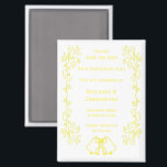 Imán Lemon Bells Scrollwork Wedding Guardar La Fecha<br><div class="desc">La boda salva el diseño de las campanas de imán de fecha. Personalizar esta boda amarilla salve el imán de fecha con los detalles de su boda. Si necesita ayuda para personalizar, póngase en contacto con nosotros a través del enlace de esta página. Diseño de campanas de color limón boda...</div>