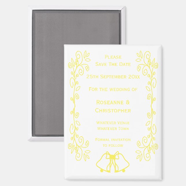 Imán Lemon Bells Scrollwork Wedding Guardar La Fecha (Anverso/Reverso)