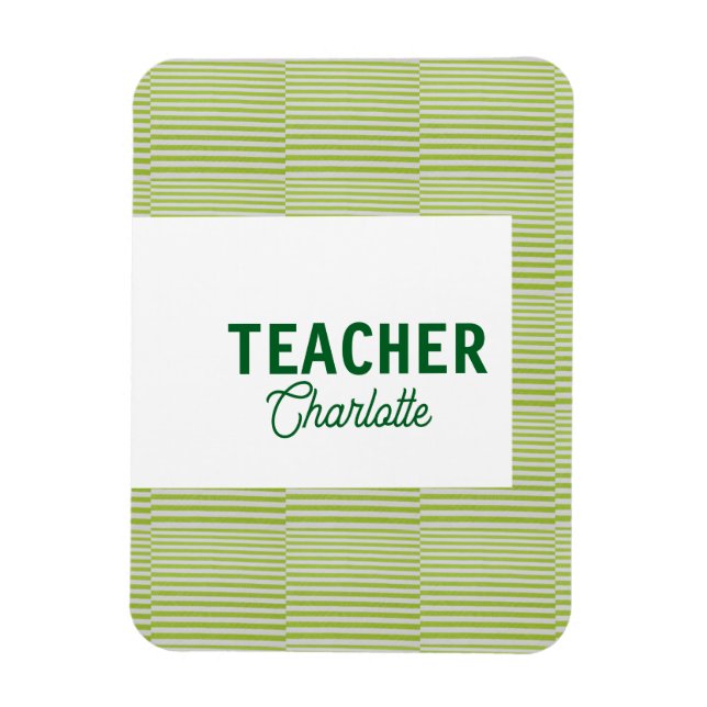 Imán Lemon green white stripes teacher professor name c (Vertical)