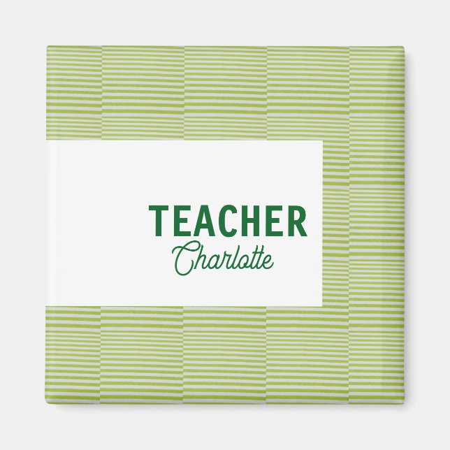Imán Lemon green white stripes teacher professor name c (Frente)