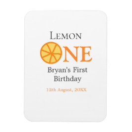 Imán Lemon one feliz primer cumpleaños naranja retro gr
