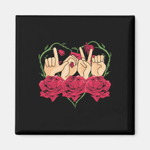 Imán Lenguaje de Rótulo de amor Rosa de corazón ASL Con