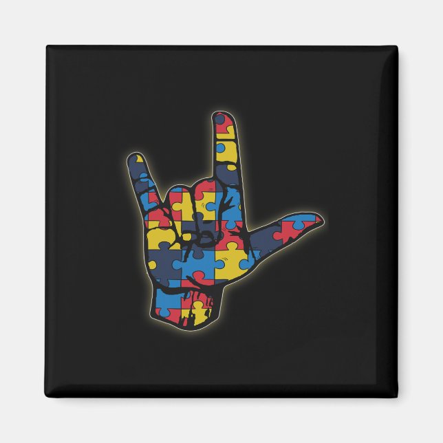 Imán Lenguaje de Rótulo de amor Tee Autism Awareness Su (Frente)