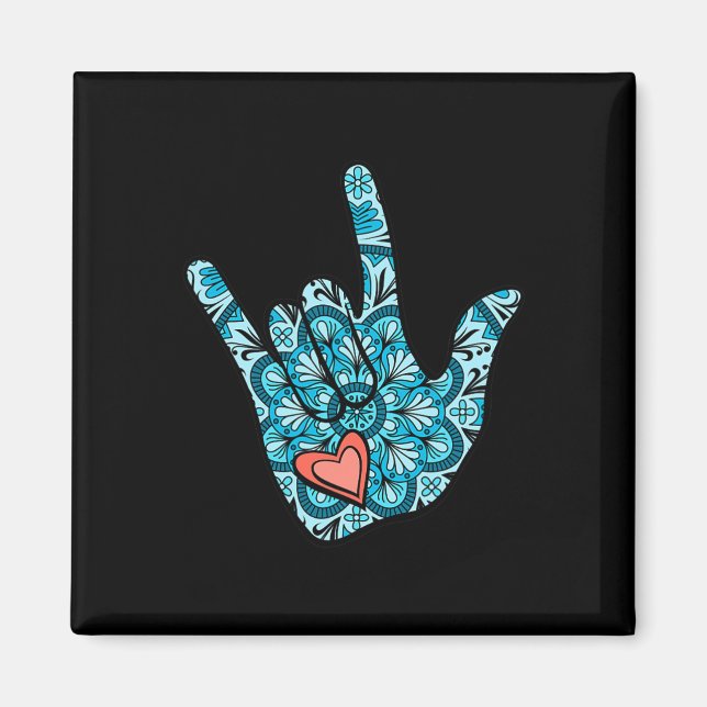 Imán Lenguaje de Rótulo que te amo Gesture Heart Deaf A (Frente)