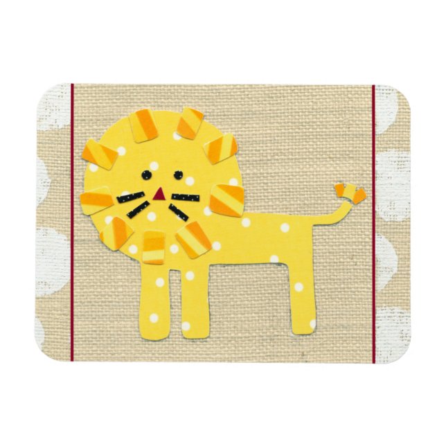 Imán León amarillo con puntos de polka blanco (Horizontal)