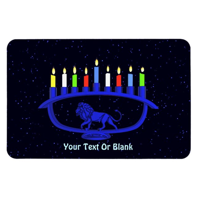 Imán León azul Menorah (Horizontal)