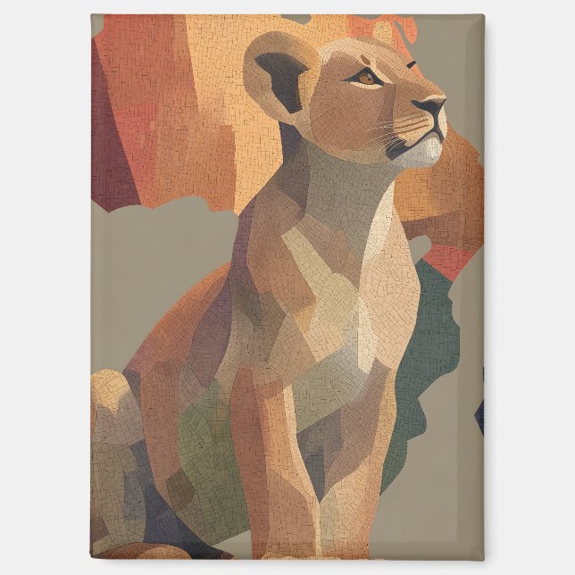 Imán León con mosaico geométrico con mapa de África est (Anverso)