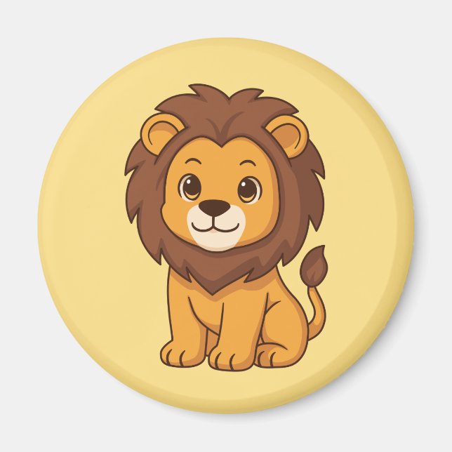 Imán León de dibujos animados lindo en amarillo (Frente)