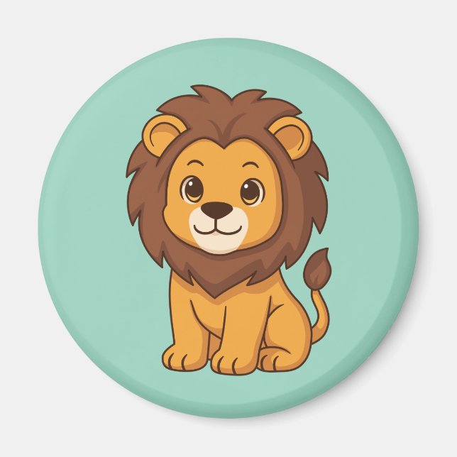 Imán León de dibujos animados lindo en verde (Frente)