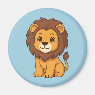 Imán León de dibujos animados lindo sobre azul