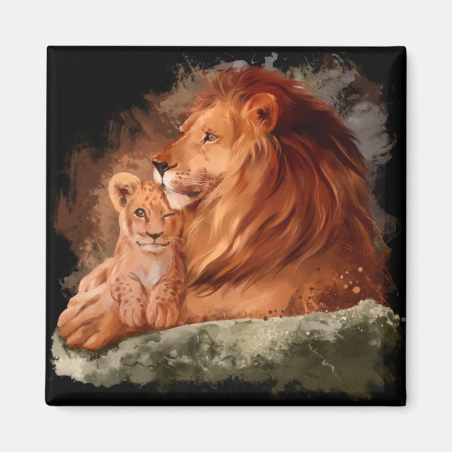 Imán León de papá y cachorro de león (Frente)
