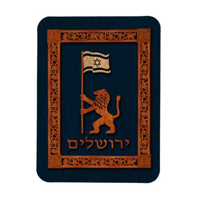 Imán León del Día de Jerusalén con bandera (Vertical)