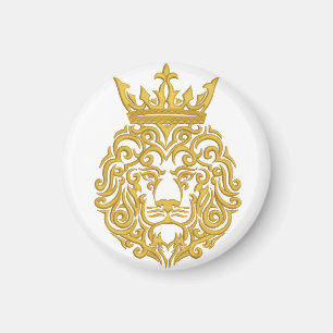 Imán León Dorado con Corona - Estilo de Bordado Majestu