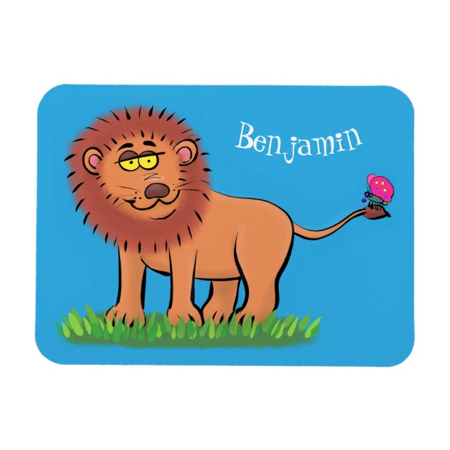 Imán León feliz con ilustracion personalizado de maripo (Horizontal)