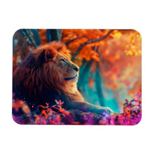 Imán León Majestuoso en Diseño de Bosque Encantado