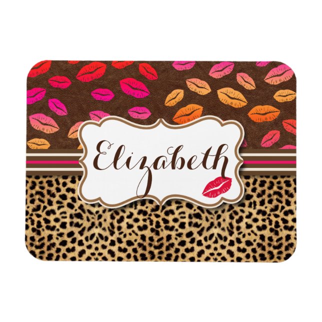 Imán Leopard Print Lips Kisses Personalizados (Horizontal)