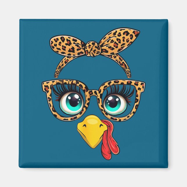 Imán Leopard Print Thanksgiving Funny Turkey Face Gles  (Frente)