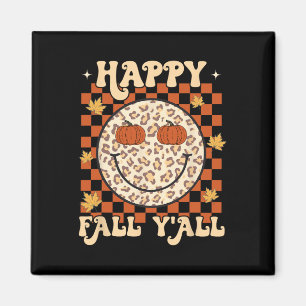 Imán Leopard Smile Face Happy Fall Y'all Retro Groovy A