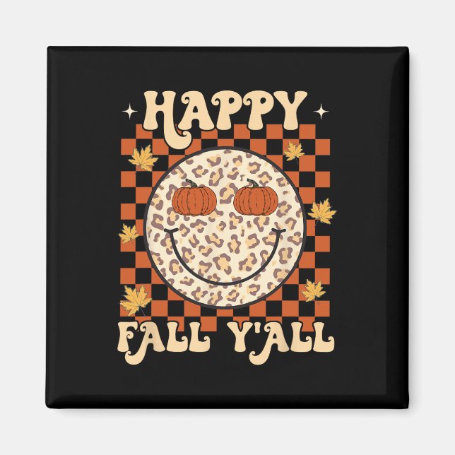 Imán Leopard Smile Face Happy Fall Y'all Retro Groovy A (Frente)