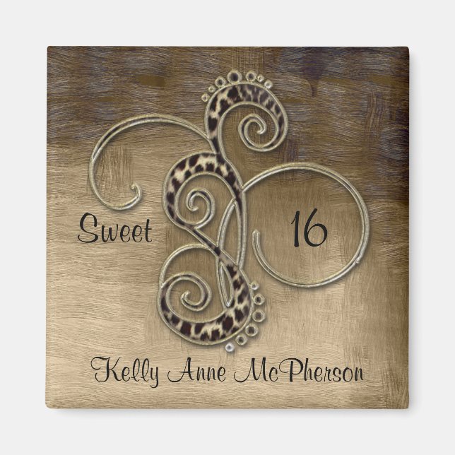 Imán Leopard Swirl Sweet 16 Square Magnet (Frente)