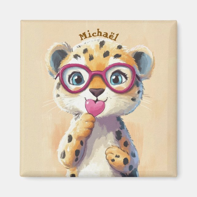 Imán Leopard Valentine's Day Heart Badge - Kids School  (Frente)