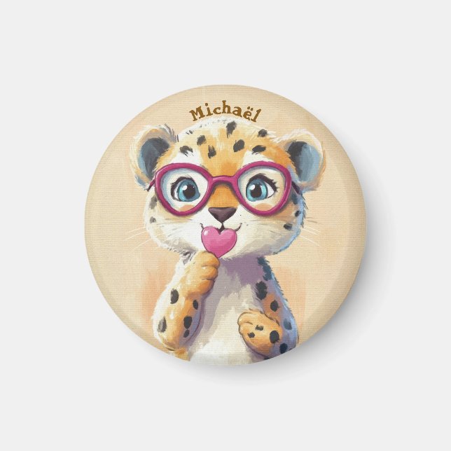 Imán Leopard Valentine's Day Heart Badge - Kids School  (Frente)