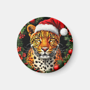 Imán Leopardo Festivo con Gorro de Santa