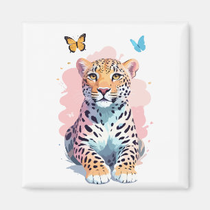 Imán Leopardo Vector Mariposa Adorable Fun Animal