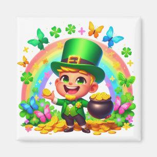 Imán Leprechaun arcoiris con oro