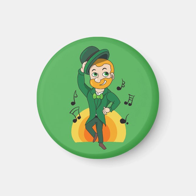 Imán Leprechaun bailando, personalizado de San Patricio (Frente)