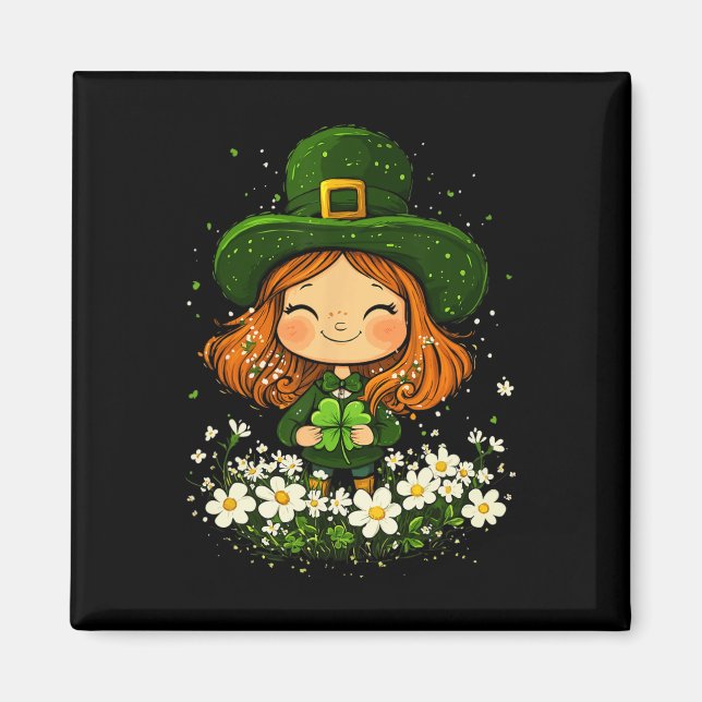 Imán Leprechaun Shamrock Chicas St Patricks Day L (Frente)