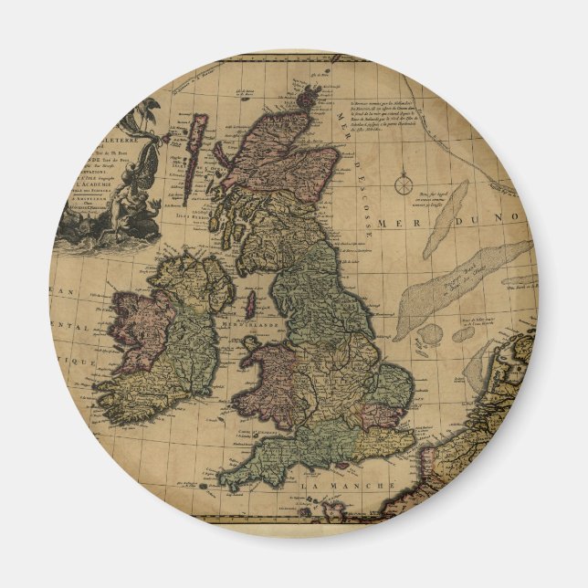 Imán Les Isles Britanniques, mapa de los años 1700 (Frente)