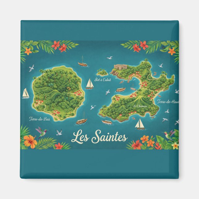 Imán Les Saintes – Illustrated Island Map (Frente)