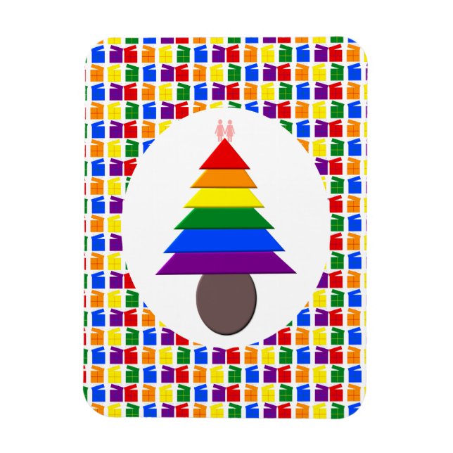 Imán Lesbianas arcoiris Árbol y regalo de Navidad (Vertical)
