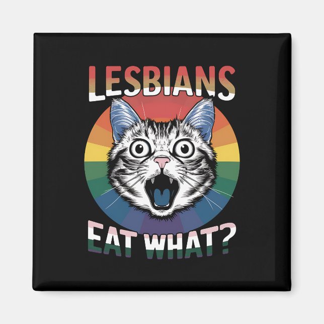 Imán Lesbianas comen qué gato humor bandera del orgullo (Frente)