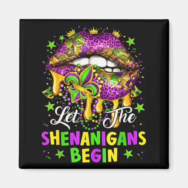 Imán Let The Shenanigans Begin Mardi Gras Lips Girl Wom (Frente)