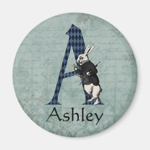 Imán Letra A de conejo blanco de maravilla