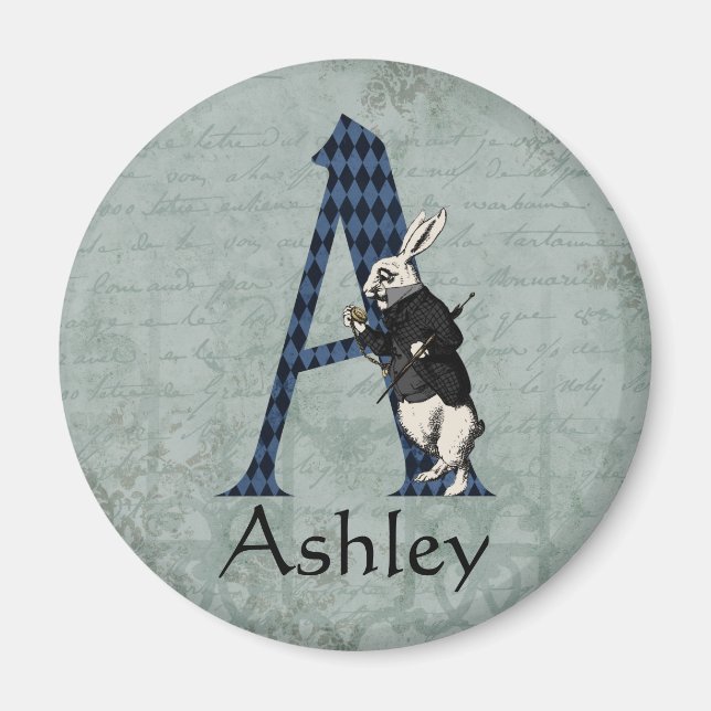 Imán Letra A de conejo blanco de maravilla (Frente)