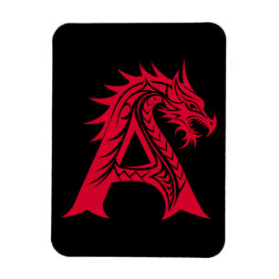 Imán Letra A de estilo dragón, alfabeto de dragón, mono
