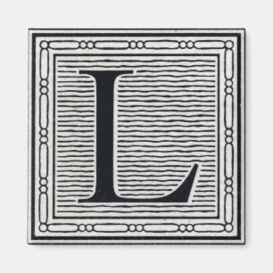 Imán Letra bloque "L" Woodcut Woodblock Inital