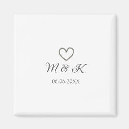 Imán Letra boda de corazón plateado nombre de pareja le