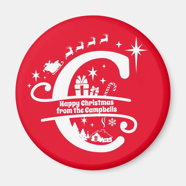 Imán Letra C Monograma Nombre inicial de familia Saludo (Frente)