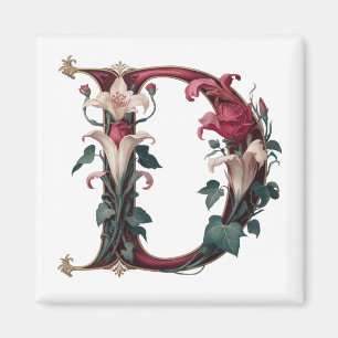 Imán Letra D Art Nouveau negra y roja
