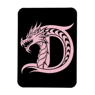 Imán Letra D de estilo dragón, alfabeto de dragón, mono