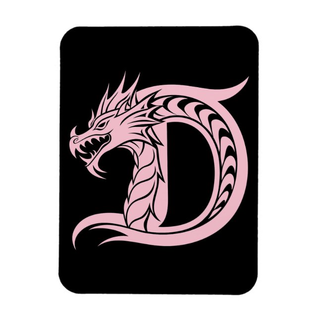 Imán Letra D de estilo dragón, alfabeto de dragón, mono (Vertical)